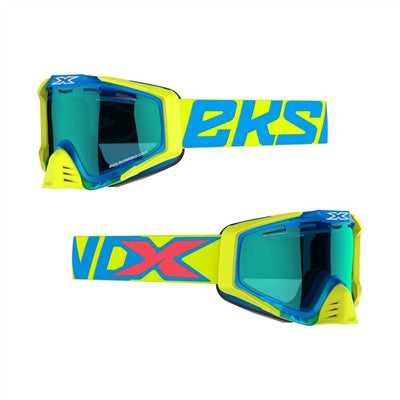 EKS Snow-X Goggles - Flo Yellow Cyan Fire Red/Blue Mirror Vented Dual Pane Lens