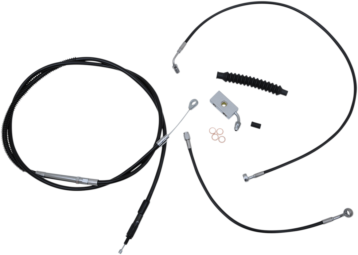LA CHOPPERS Complete Black Vinyl Braided Handlebar Cable/Brake Line Kit - 12"-14" - Softail '18-'22
