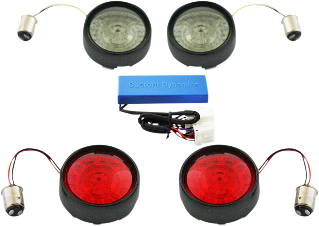CUSTOM DYNAMICS Complete LED Front & Rear Turn Signal Conversion Kit with Bullet Bezel - Black