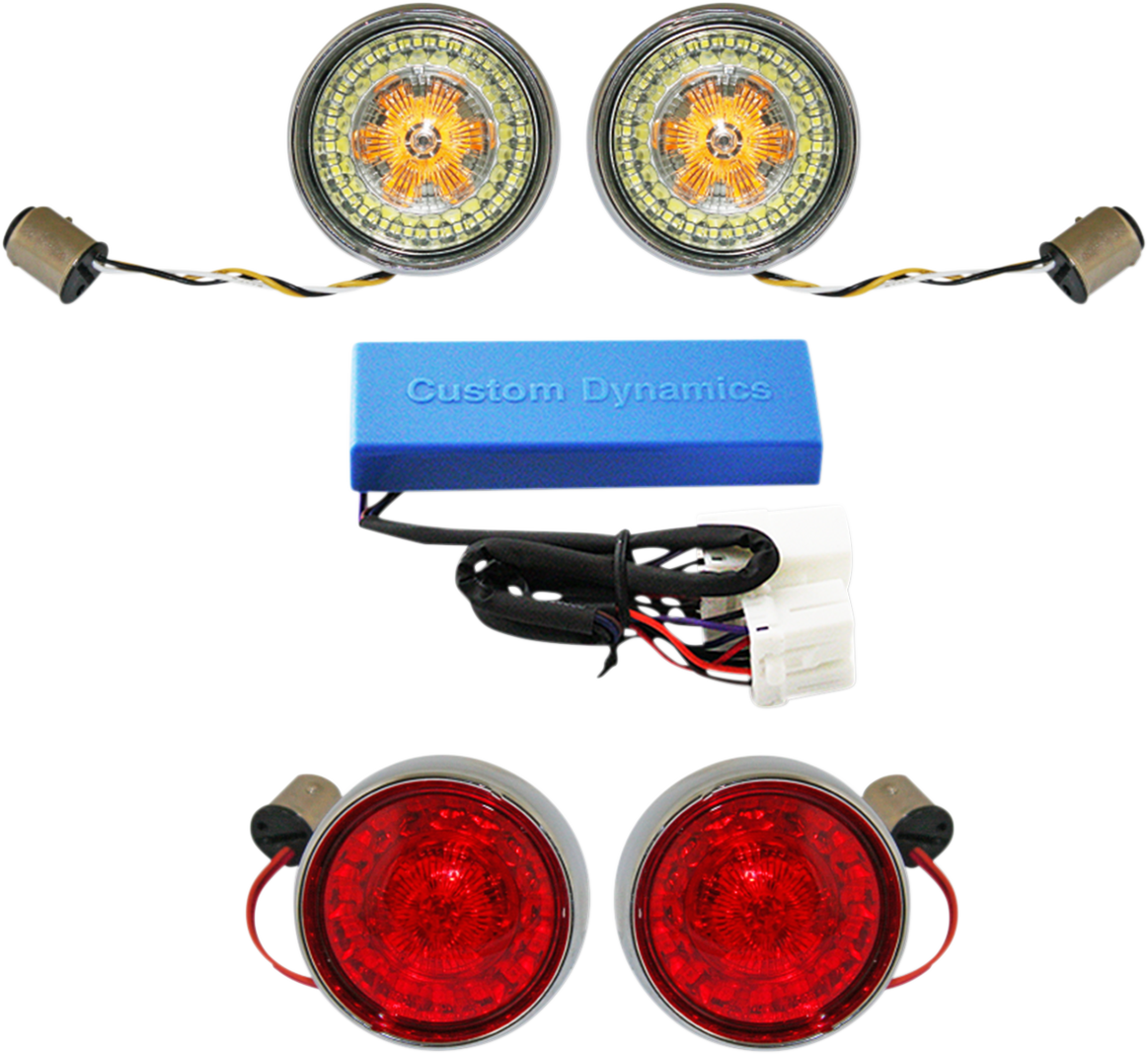 CUSTOM DYNAMICS Complete LED Front & Rear Turn Signal Conversion Kit with Bullet Bezel Lenses - Chrome