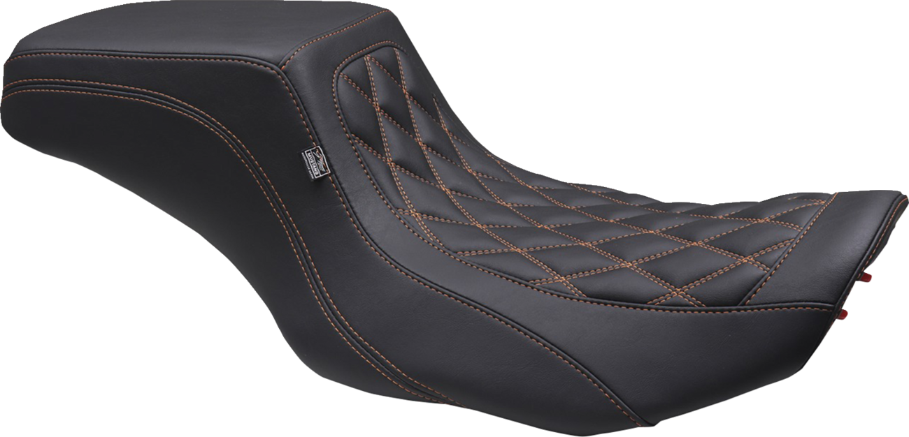 MUSTANG One Piece 2-Up Squareback Seat - Double Diamond - Mandarin Orange Stitch - Touring '23.5-UP