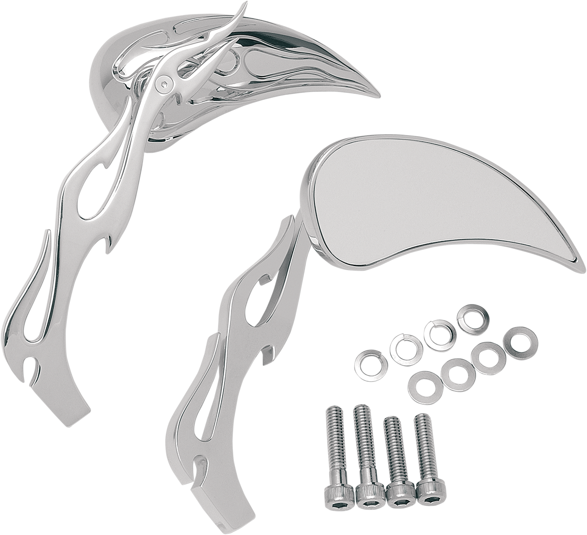 DRAG SPECIALTIES Flame Teardrop Mirrors with Sculptured Stem - Chrome