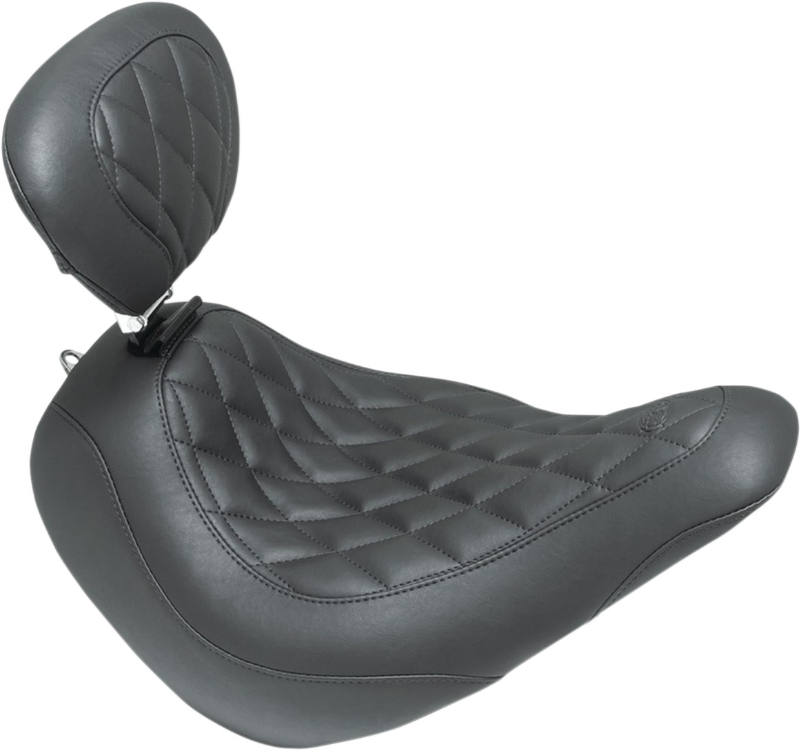 MUSTANG Wide Tripper™ Solo Seat w/ Drivers Backrest - Diamond Stitch - Black - FLSB/FXLR '18-'21