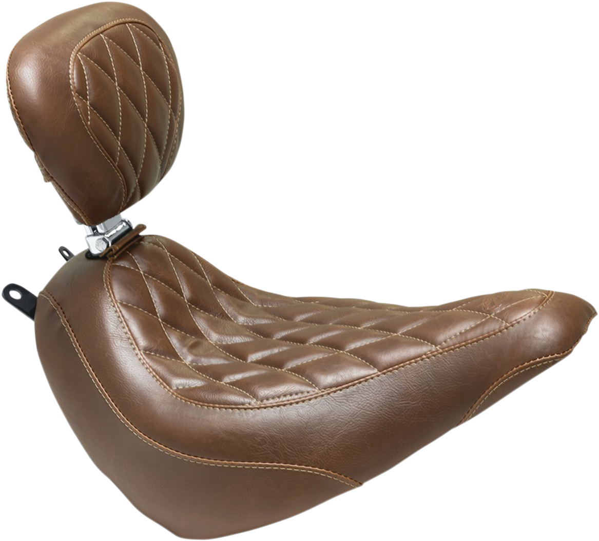 MUSTANG Wide Tripper™ Solo Seat with Backrest - Diamond - Brown - FLDE/FLHC '18-'21
