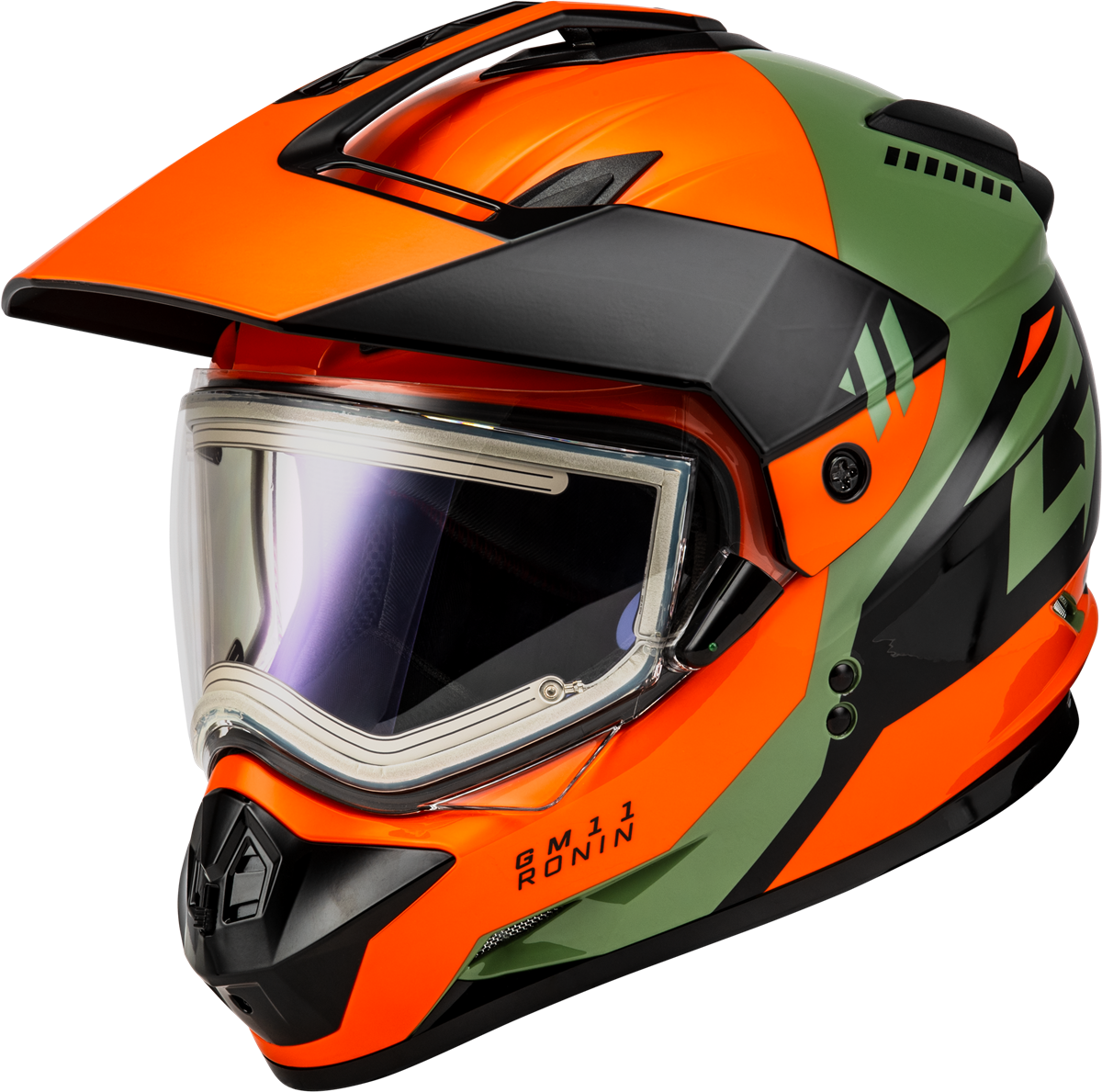 GMAX GM-11S RONINNOW HELMET W/ ELECHLD ORANGE/GREEN/BLACK