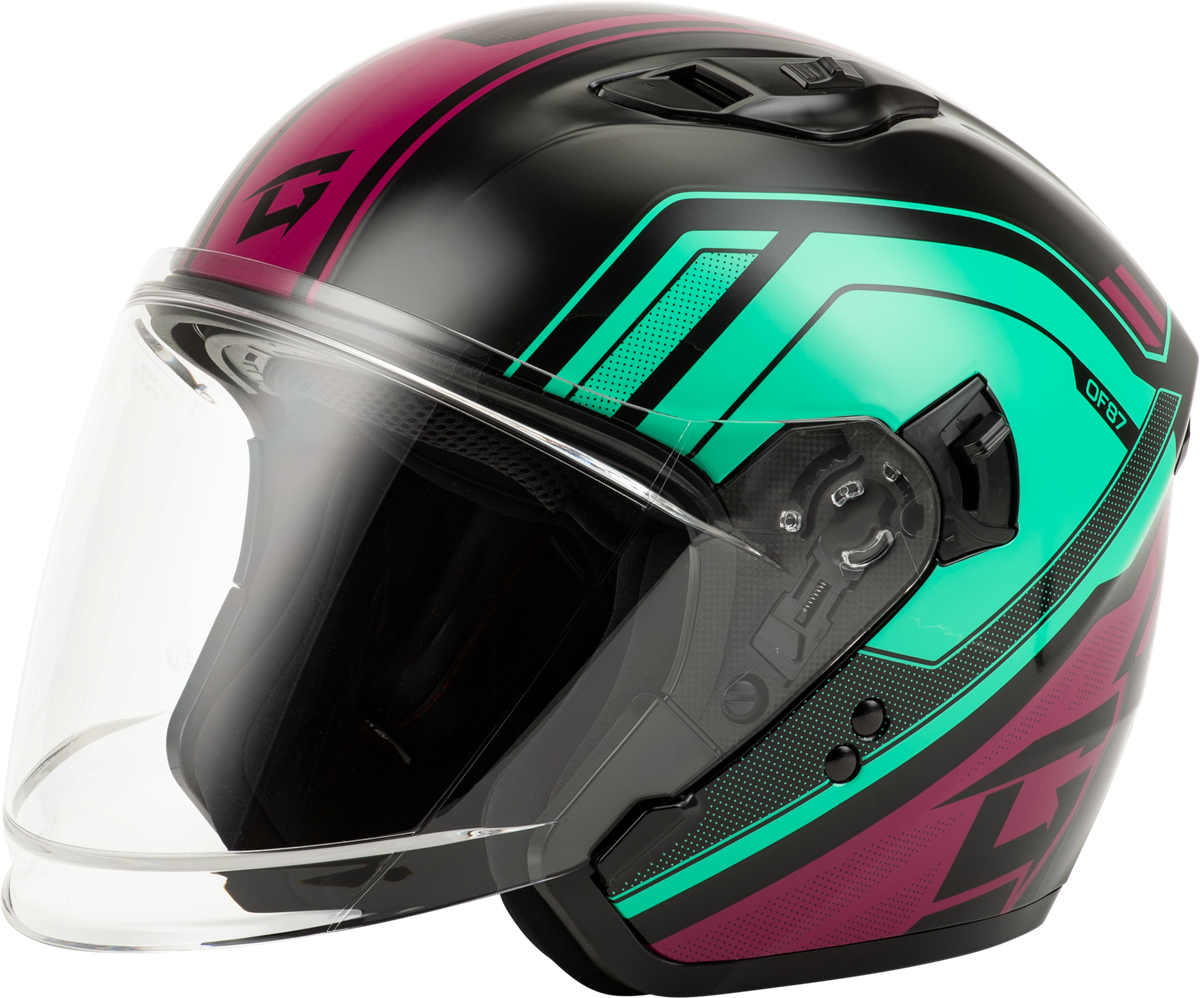GMAX OF-87 DUKE HELMET W/LED LIGHT BLK/AQUA/CORAL