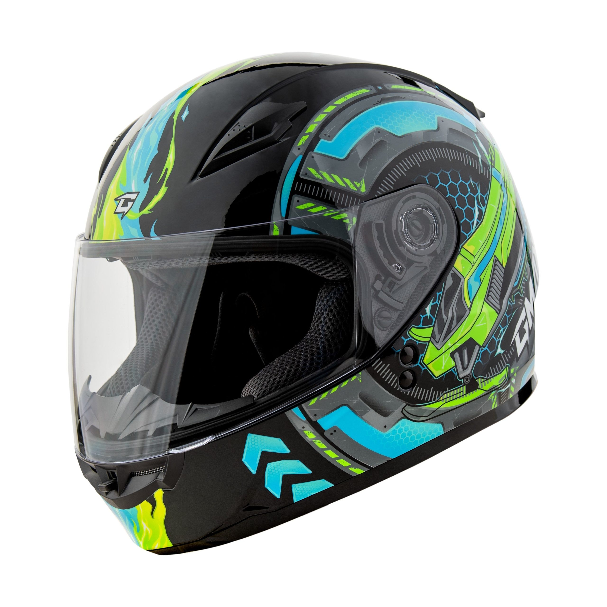 GMAX GM-49Y CHARGE HELMET BLACK/BLUE/GREEN YL - 72-7503YL