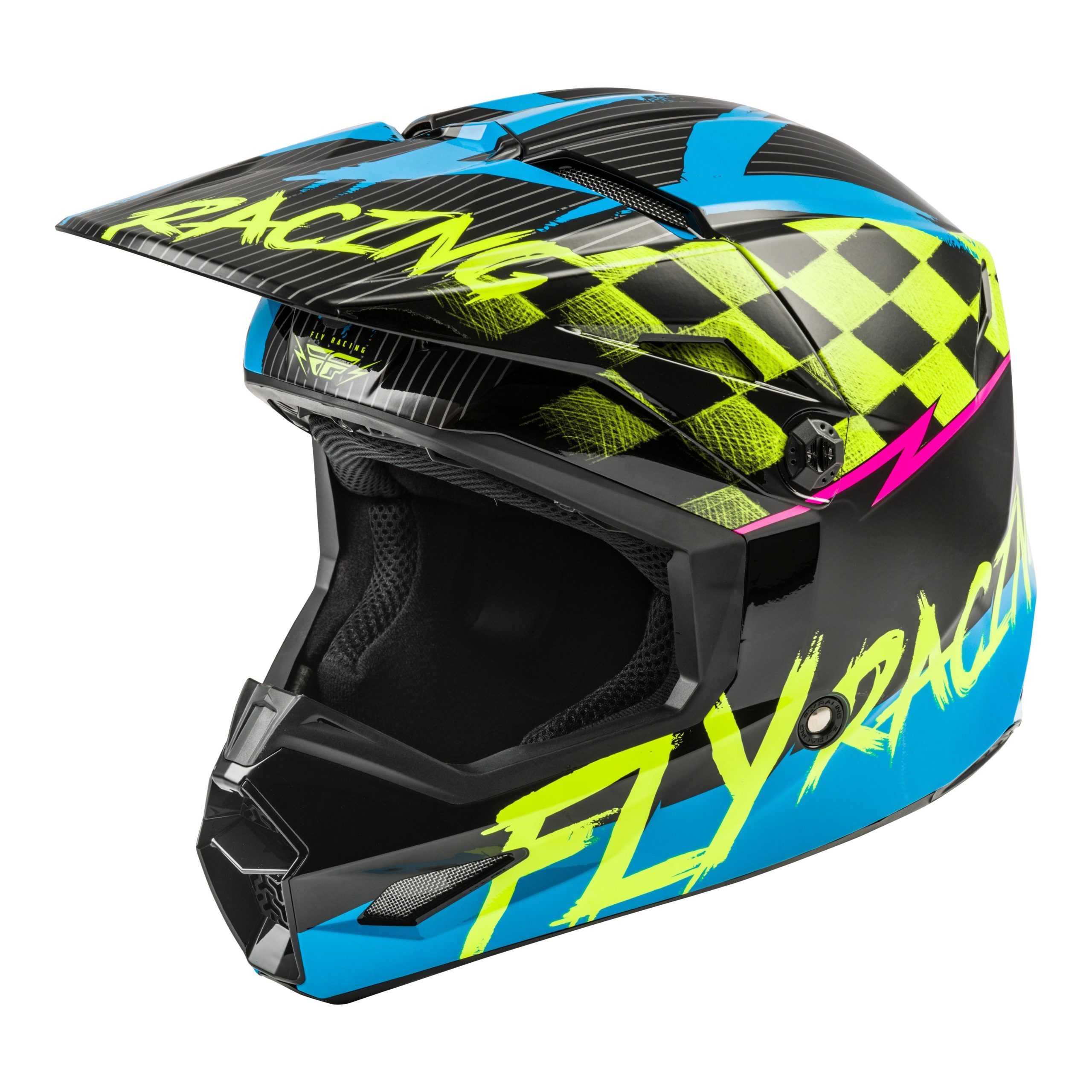 FLY RACING YOUTH KINETIC SKETCH HELMET BLUE/HI-VIS/BLACK/PINK YL - 73-3460YL
