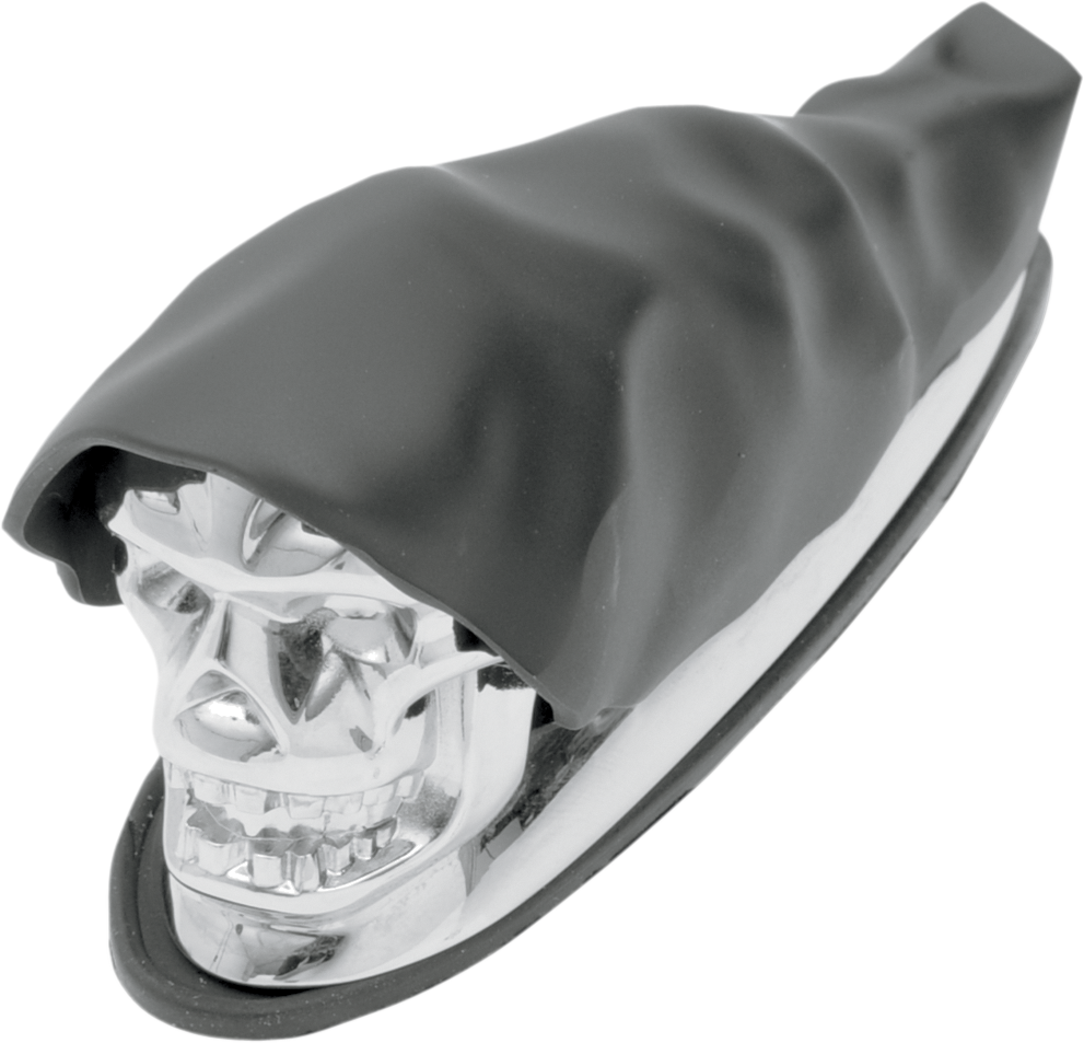DRAG SPECIALTIES Shrouded Skull Fender Ornament - Chrome / Black