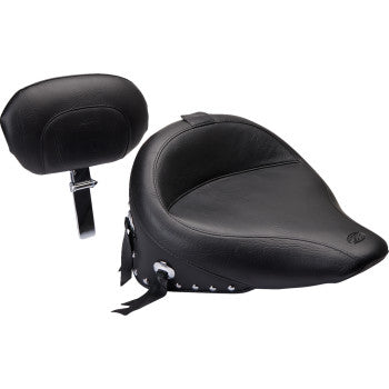 MUSTANG Wide Solo Seat with Removable Backrest - Chrome Studs w/ Concho - FLST 00-'15