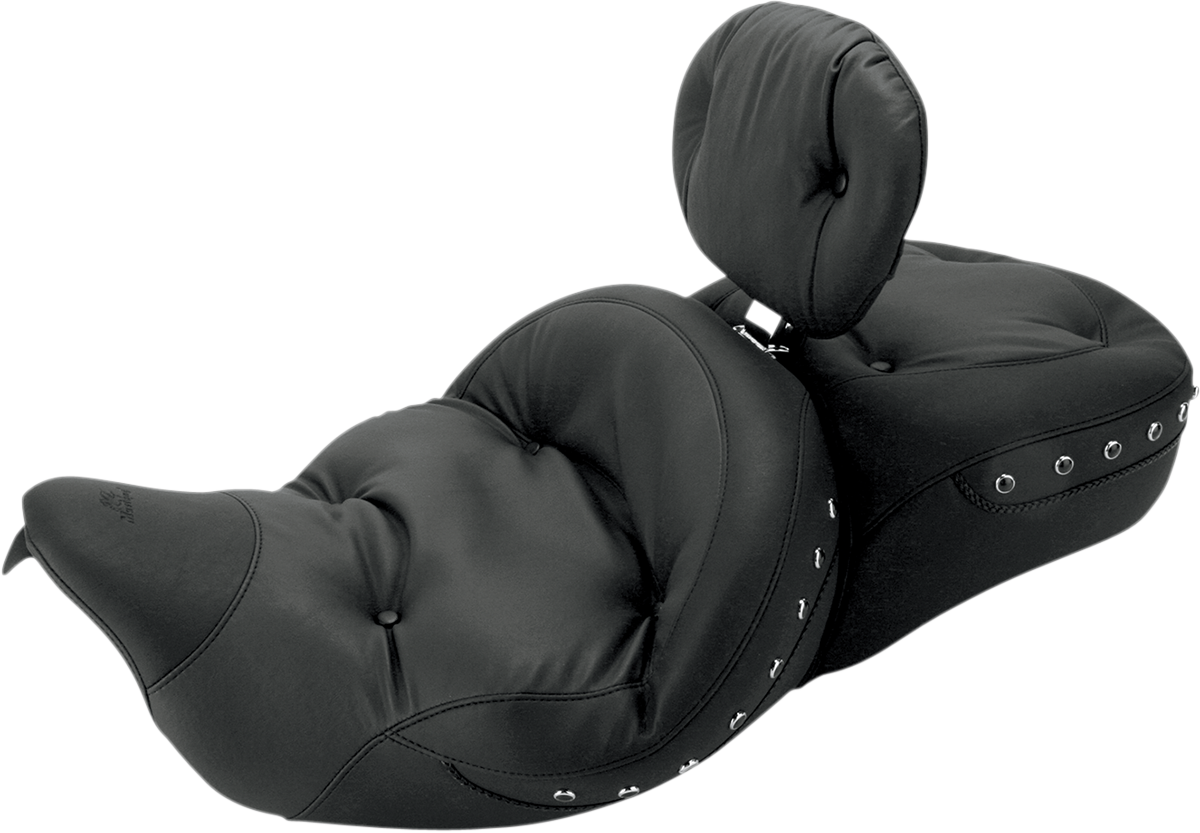 MUSTANG One-Piece Super Tour 2-Up Seat with Driver Backrest Option - Regal Black Studs - Touring '08-'25