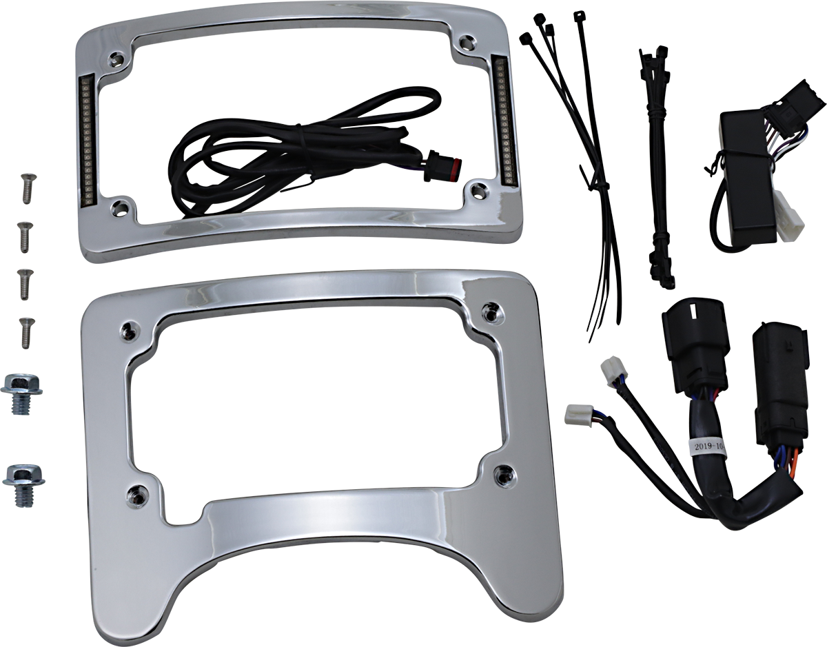 CUSTOM DYNAMICS Turn Signal Eliminator with Tri Radius Illuminated Plate Frame - Chrome