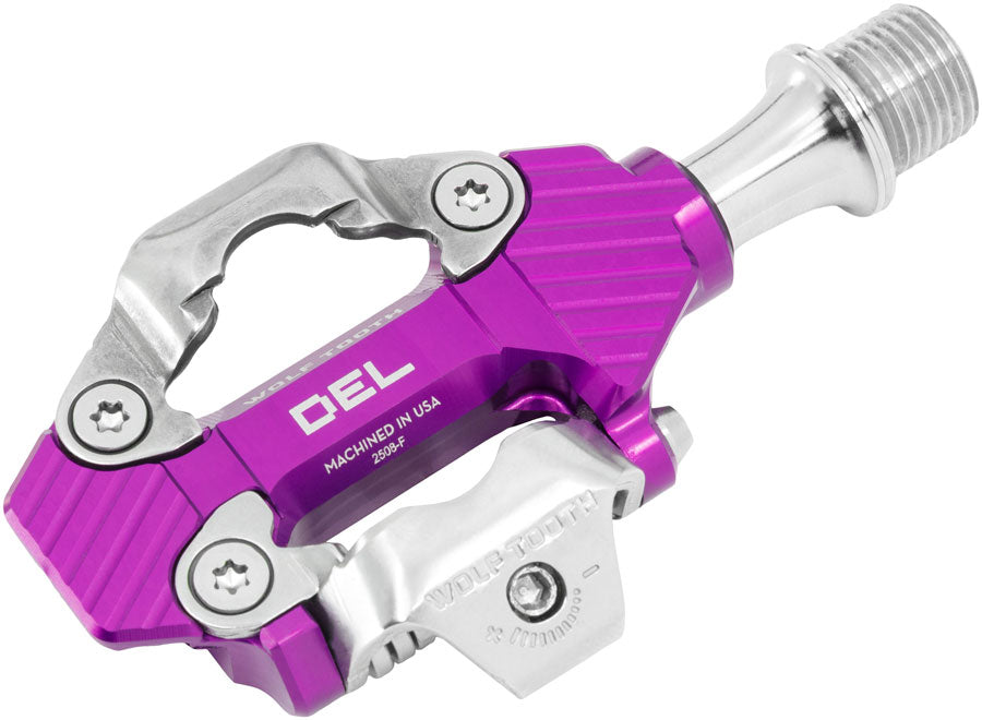 Wolf Tooth DEL Gravel Race Clipless Pedals - Single Sided Clipless, Alloy, 9/16", Ultraviolet Purple, Pair, Shimano SPD