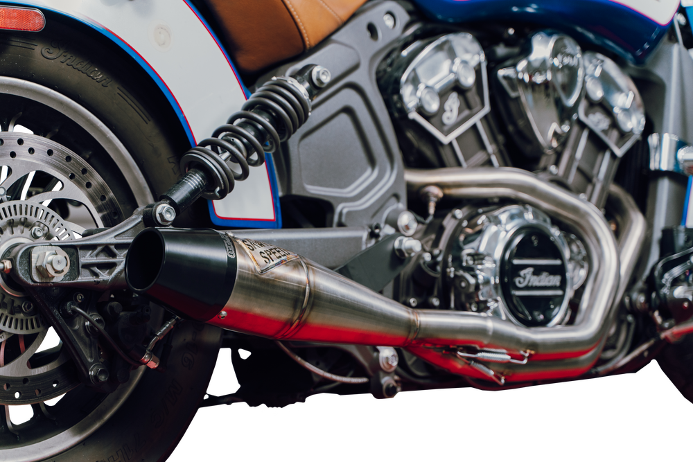 Sawicki Indian Scout MID Length Brushed SS With Black END CAP For Indian Scout 2015-2022