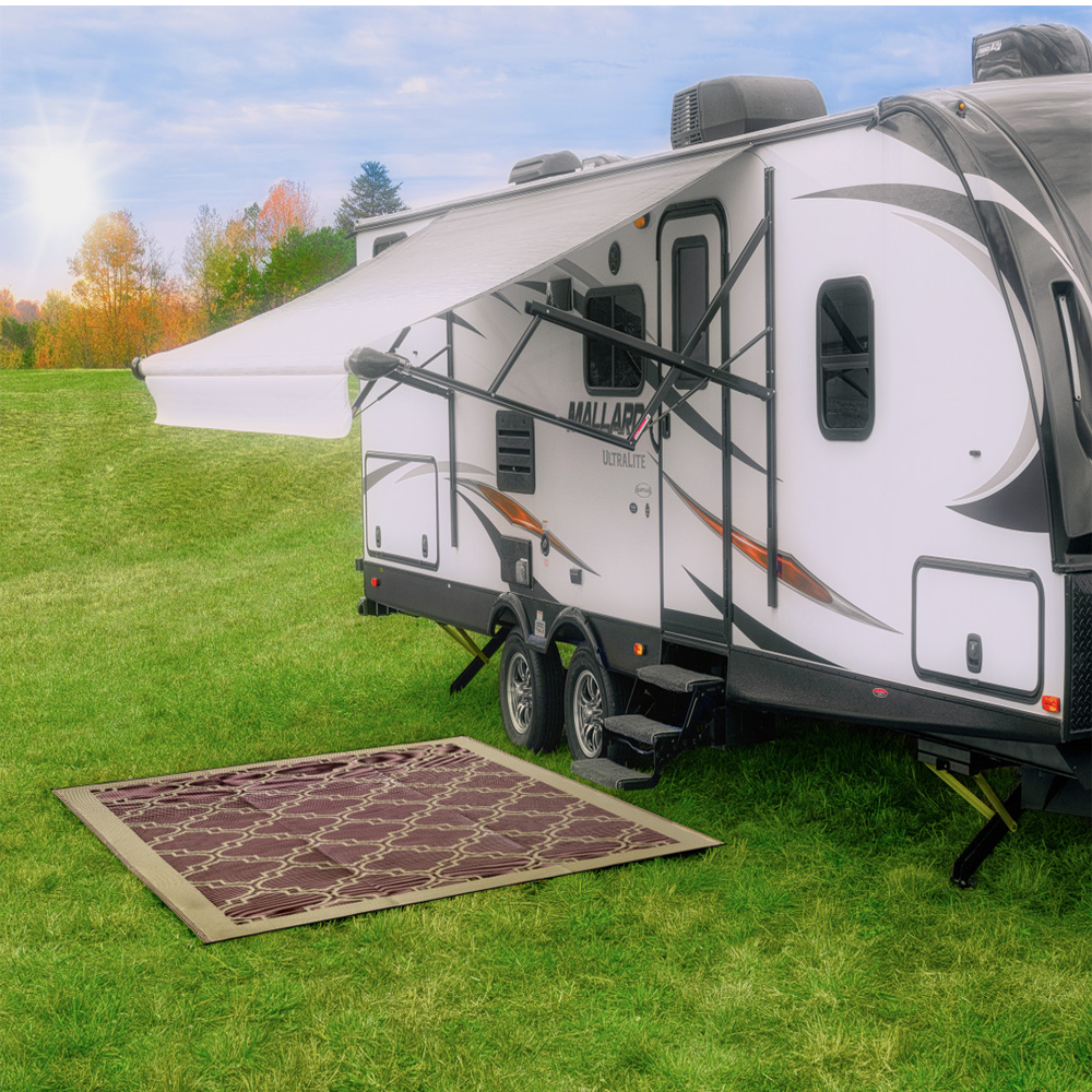 Camco Outdoor Mat 9 ft x 12 ft Brown Tan Lattice