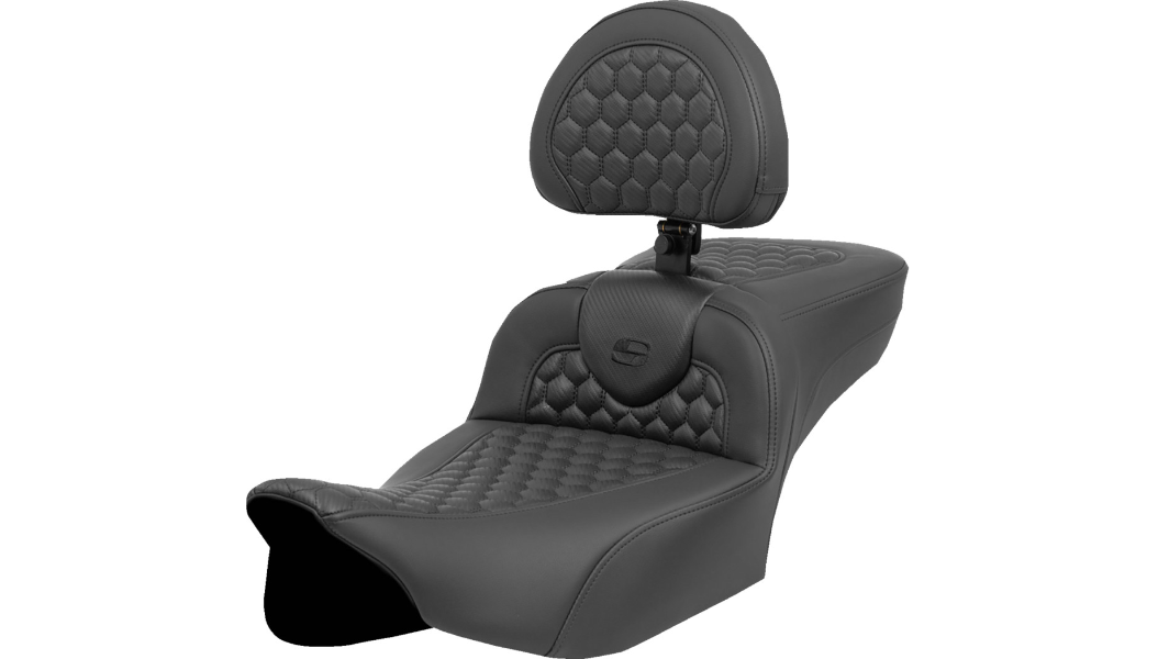 SADDLEMEN Heated RoadSofa™ Seat - Extended Reach - Honeycomb - w/ Backrest - Touring '23.5-UP