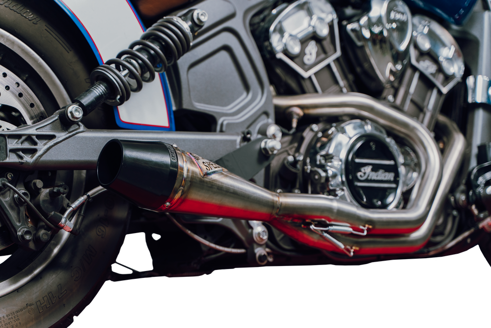 Sawicki Indian Scout Shorty Brushed SS With Black END CAP For Indian Scout 2015-2022
