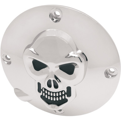 Drag Specialties - 3-D Skull Derby Cover - Chrome - 4 Hole