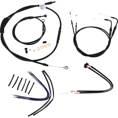 Burly Brand #B30-1124 - Complete Black Vinyl Handlebar Cable/Line Kit for Ape Hangers - 14" - ABS - '11-'15 Softail