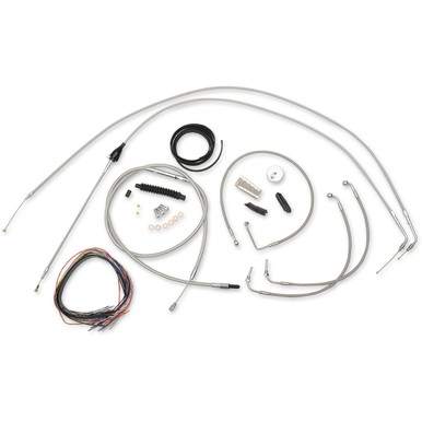 LA Choppers #LA-8005KT2B-13 - Complete Stainless Braided Handlebar Cable/Brake Line Kit - 12"-14" Handlebars - '07 FLH