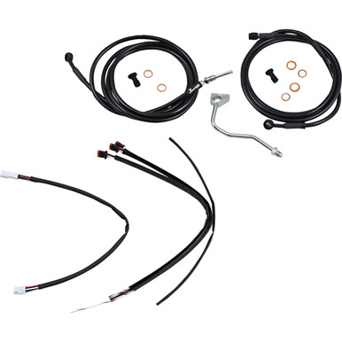 Burly Brand #B30-1185 - Complete Black Vinyl Handlebar Cable/Line Kit for Ape Hangers - 14" - ABS - '17-'20 Touring