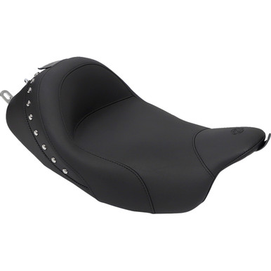 Mustang #79602 - Wide Solo Seat - With Backrest - Black - Studded w/ Concho - FLH/FLT '08-'25