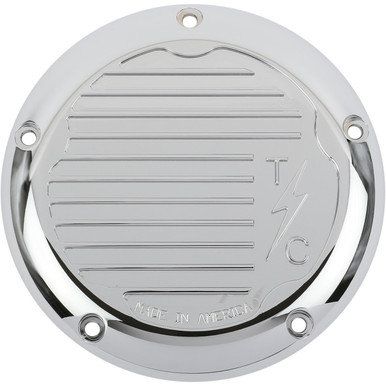 Thrashin Supply CO. #TSC-3017-3 - Derby Cover without Gasket - Finned - Chrome - 5 Hole