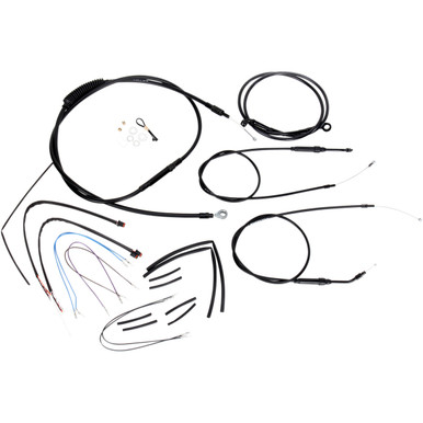 Burly Brand #B30-1067 - Complete Black Vinyl Handlebar Cable/Line Kit for Ape Hangers - 12" - '12-'17 Dyna
