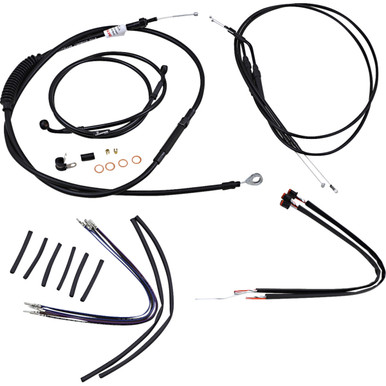 Burly Brand #B30-1107 - Complete Black Vinyl Handlebar Cable/Line Kit for Ape Hangers - 14" - '14-'22 Sportster