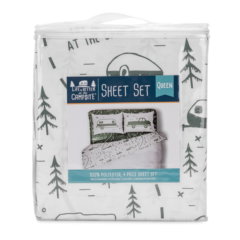 Camco Life Is Better At The Campsite RV Queen Sheet Set Green